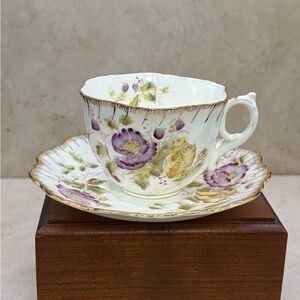 Pre-1863 Antique Minton 10819 Tea Cup And Saucer England Raised Paste Gold Leaf